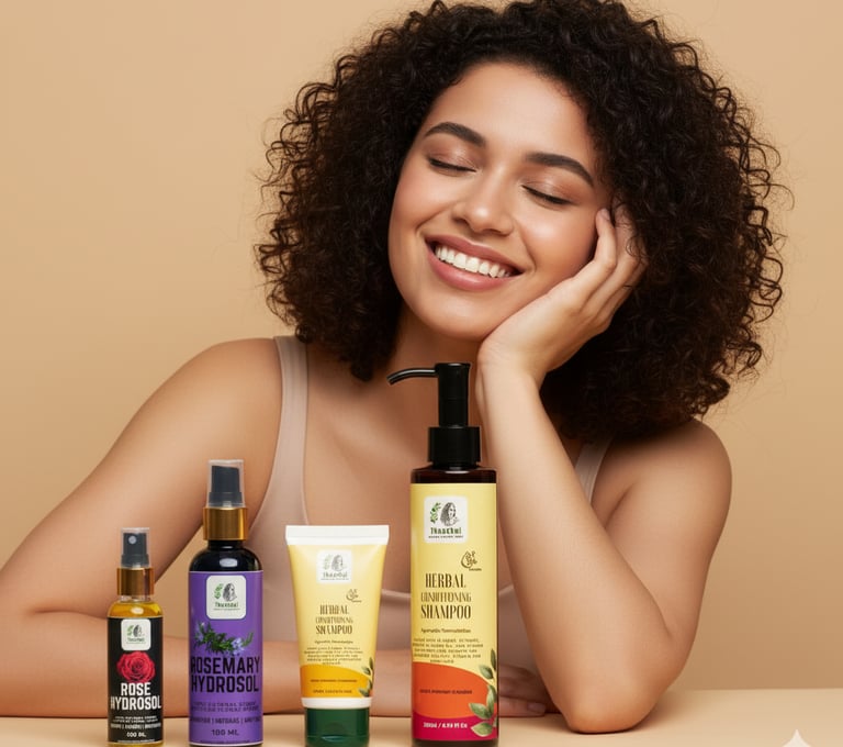 a model showcasing Thaazhai product range
