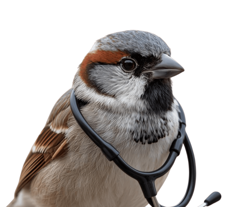 Sparrow wearing stethoscope, representing DIY SEO confidence