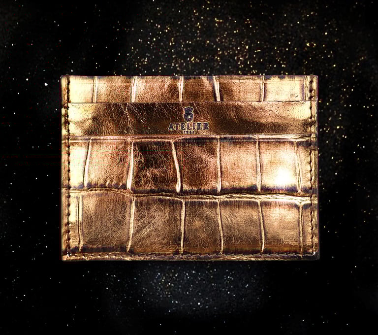 Luxury metallic gold stamped crocodile leather card holder by Atelier