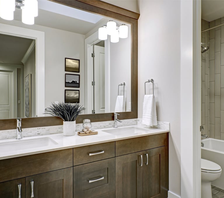 New bathroom build with modern tile and fixtures