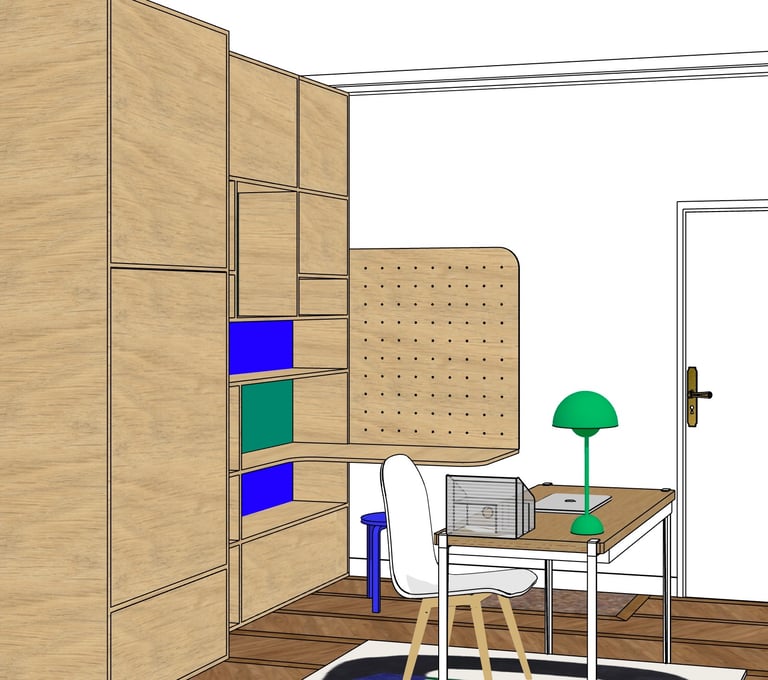 vue 3D bureau rénové