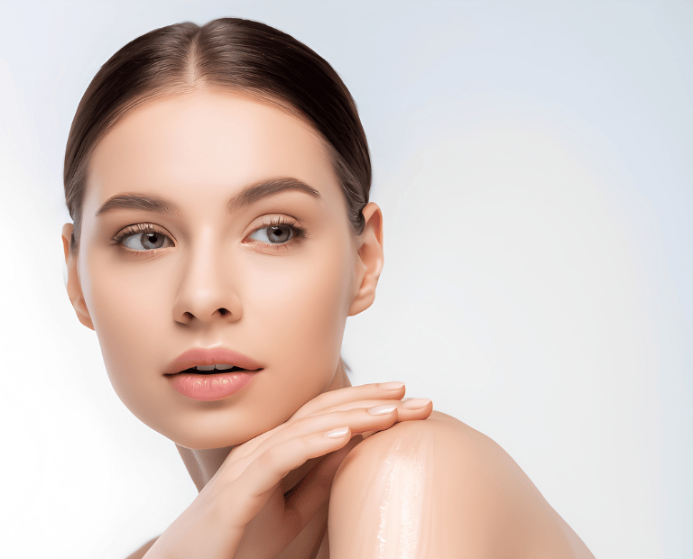 woman posing with clear, bright skin