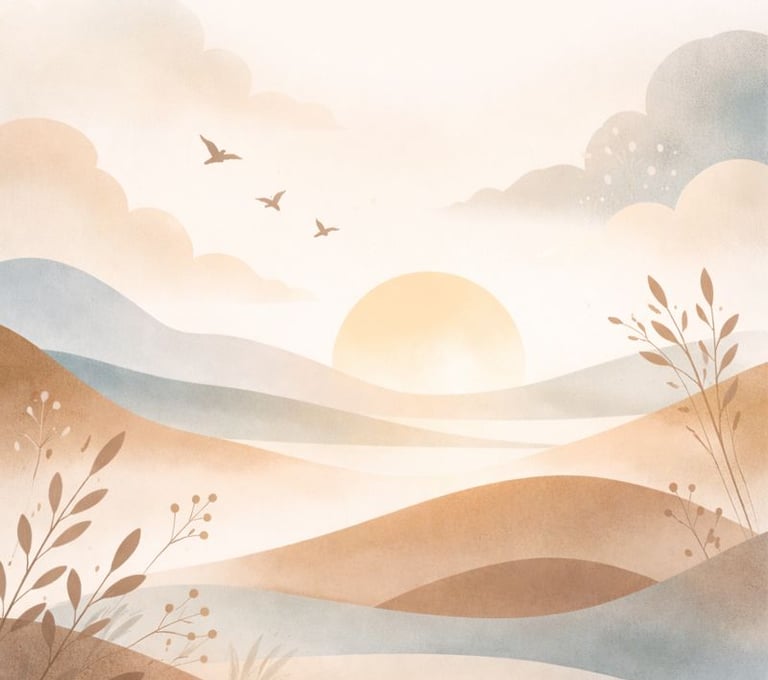 Een kalm, sereen en vertrouwensvol landschap.