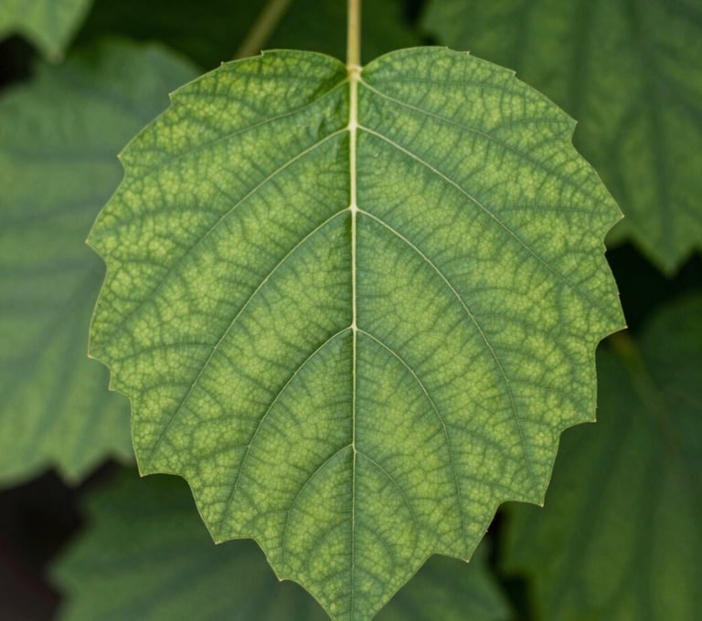 A macro photograph showing the intricate natural veins and texture of a lush green leaf. Soft focus background, bright natural lighting, representing a connection to nature.