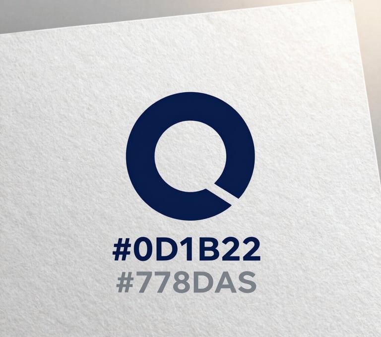 Minimalist logo detail displayed on a textured paper background, using the brand colors #0D1B2A and #778DA9. Soft, natural morning light coming from the side.