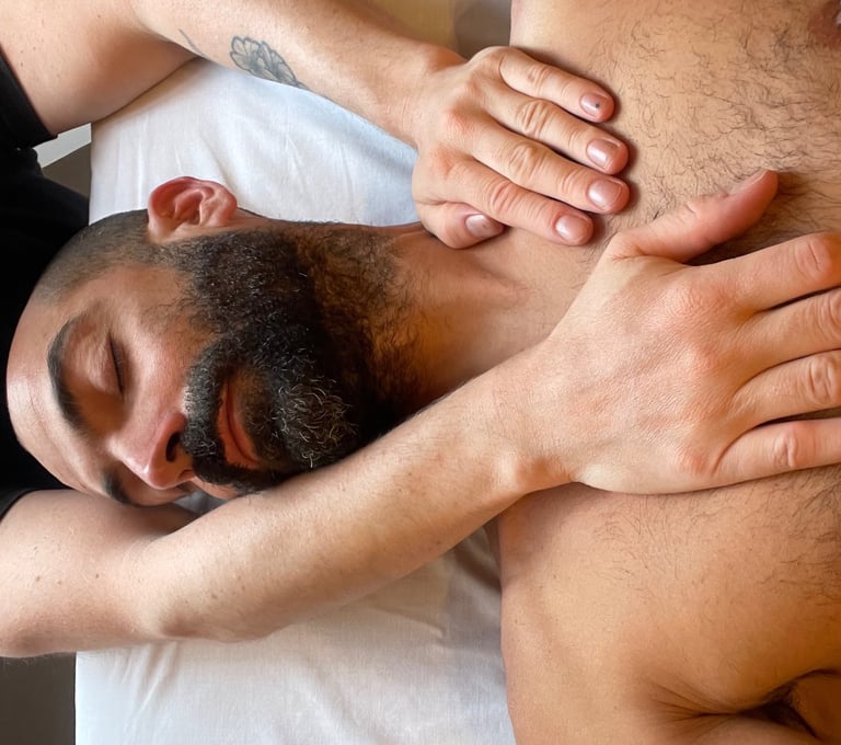 client receiving a somatic bodywork session for trauma problems