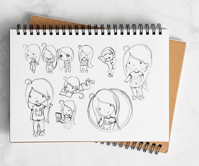 notebook with sketches