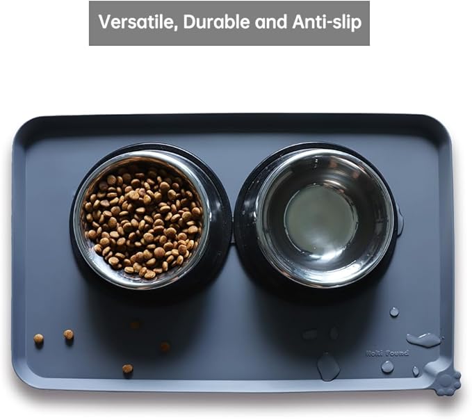 Waterproof silicone pet feeding mat with raised edges to prevent spills