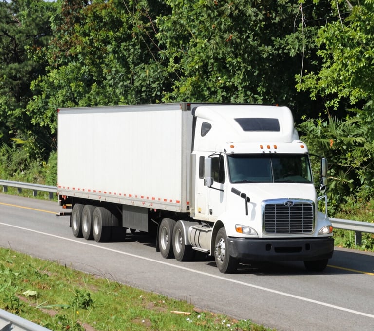 A friendly dispatcher speaking on a headset with trucks moving in the background.