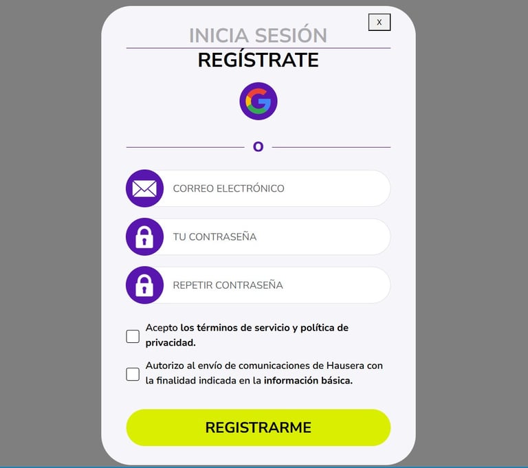 Proceso de alta y registro en hausera