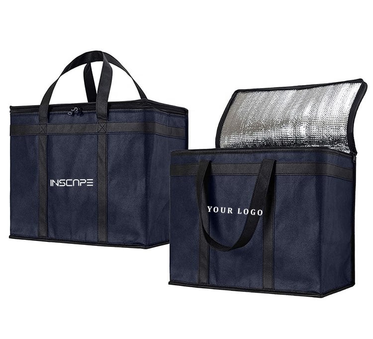a pair of black and navy blue color delivery bags perfect for food delivery