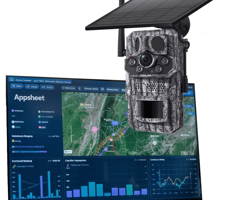 a pc screen displaying a corridor monitoring app with a trailcam in the foreground