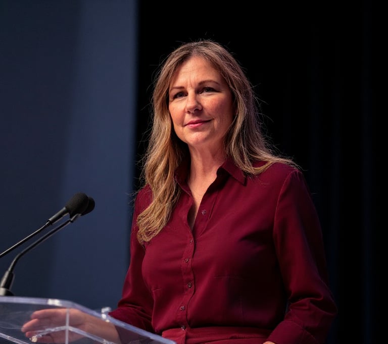 Vulcan Consultant standing at a podium on stage during a keynote on ethical persuaion