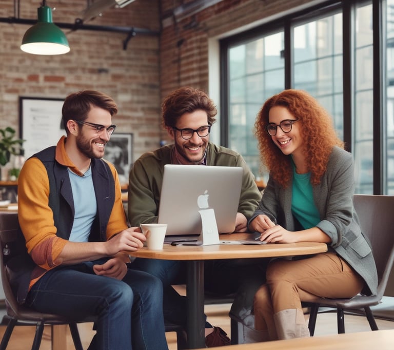 A sleek, modern workspace setup with a laptop, smartphone, and headset glowing softly against a dark abstract digital network background.