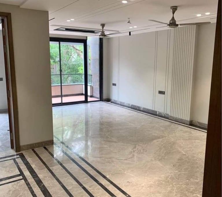 Spacious Living Room with Italian Marble of 3 BHK Luxury Builder Floor in Vasant Kunj, Shanti Kunj