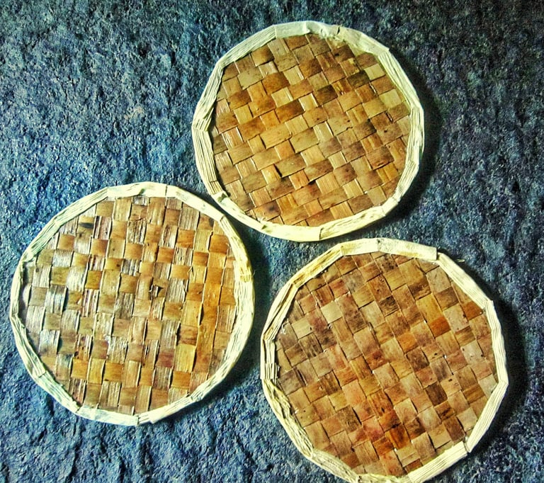 one set natural coconut leaf  woven coasters  is three pieces of coaster 