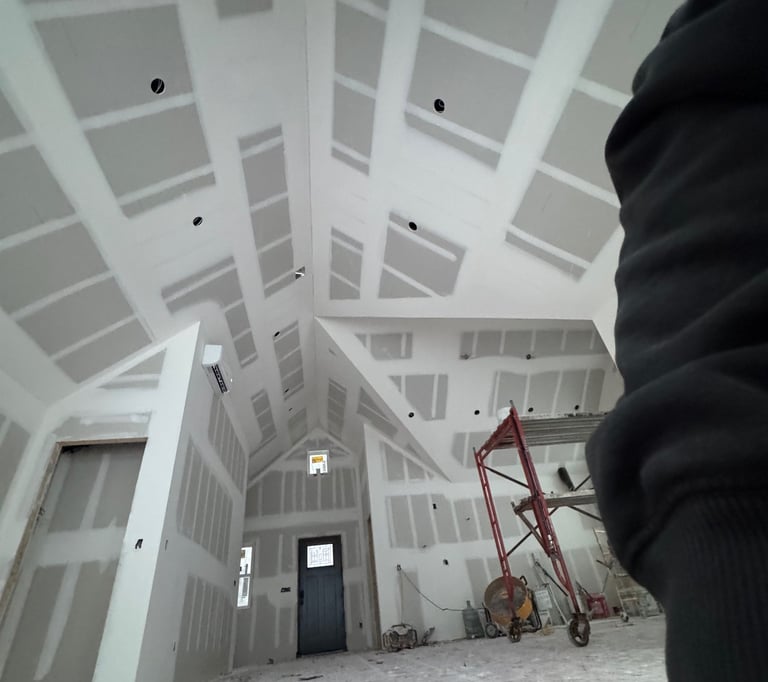 custom drywall for high pointed ceilings in home in central MN