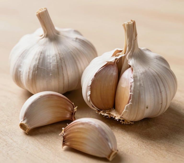 a couple of garlics sitting on top of a table