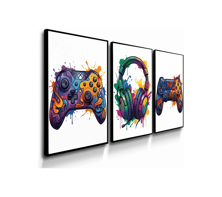 Kit 3 quadros gamer decorativos