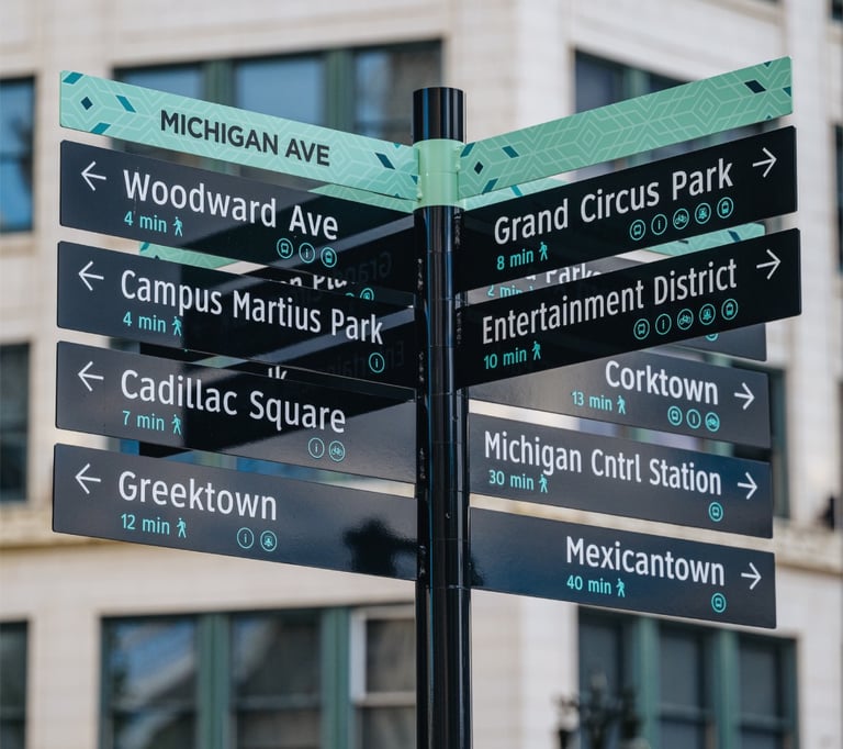 Downtown Detroit Pedestrian Wayfinding Signage
