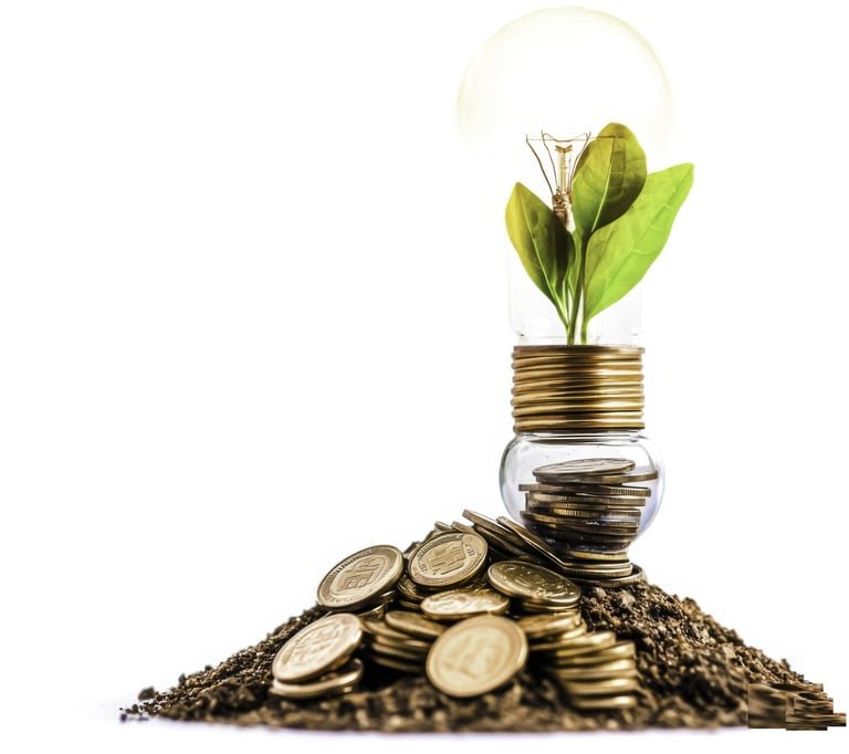 Coins and Plant Symbolizing Investment and Wealth