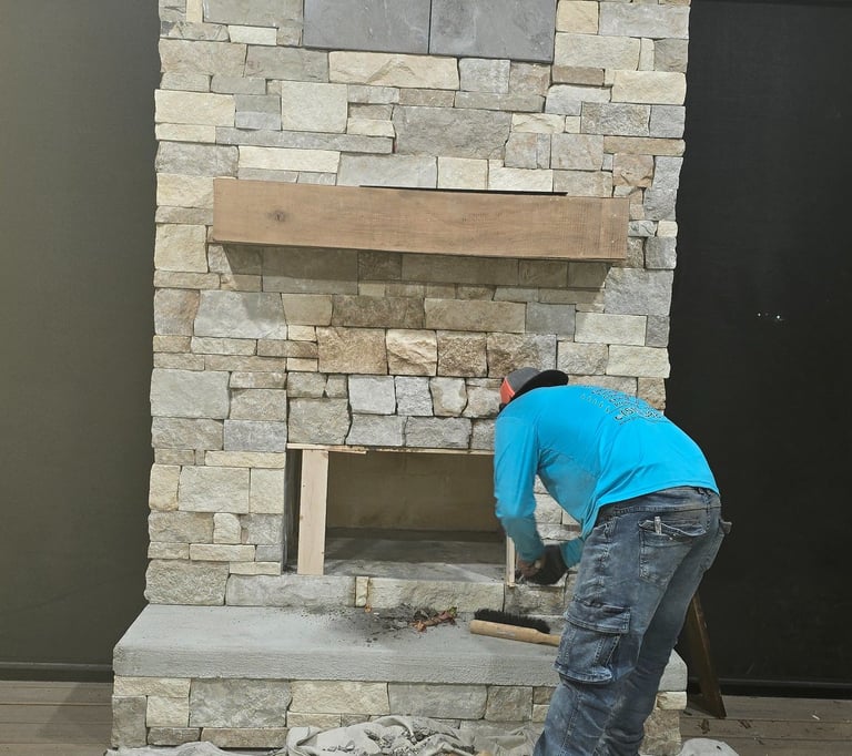 "Rebuilding a natural stone chimney by Profaster in Des Moines, IA."