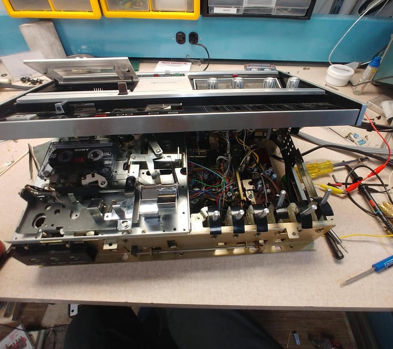 Wollensak tape deck switches cleaned and calibrated after tape head alignment