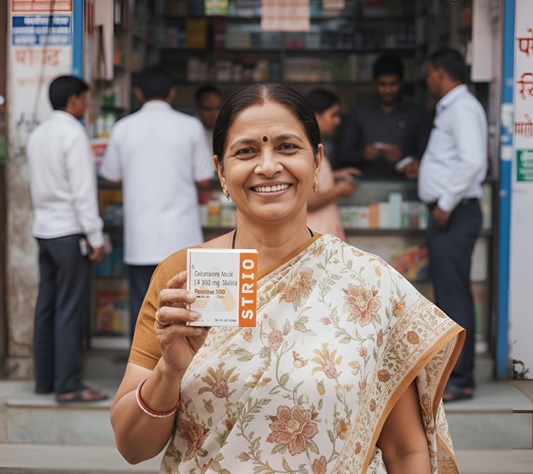 A woman holding Roxime-500, a product by Strio Healthcare