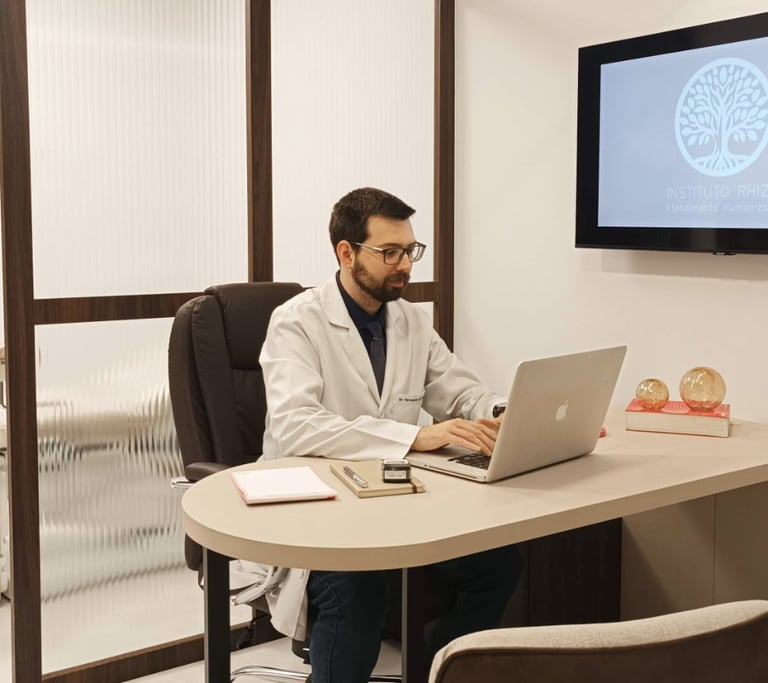 ginecologista responde dúvidas em seu computador