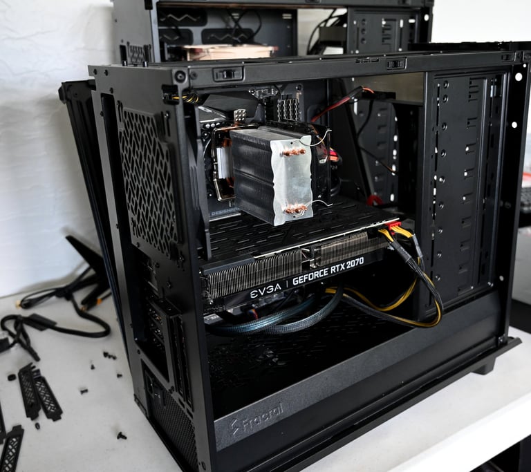 a computer case with a computer and a computer mouse