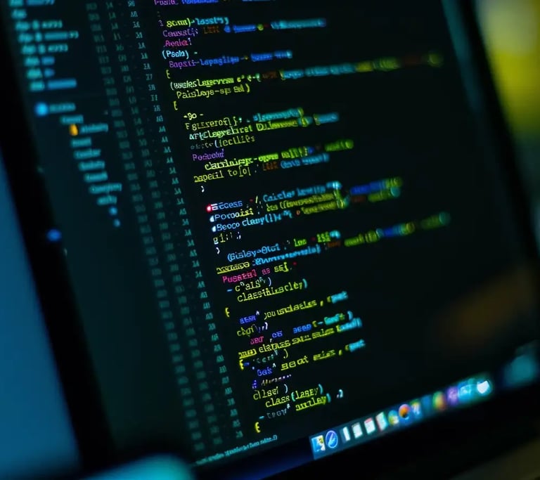 Pantalla de computadora mostrando código fuente, reflejando el desarrollo y optimización de sitios web para SEO.