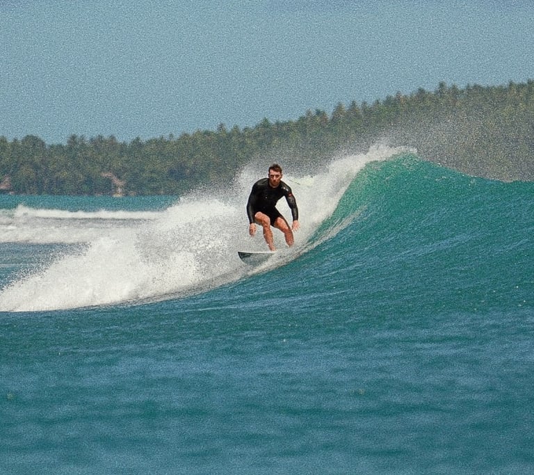 a man riding a wave in the ocean in mentawai