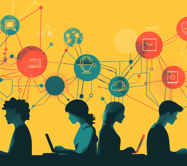 a group of people sitting at a table with laptops