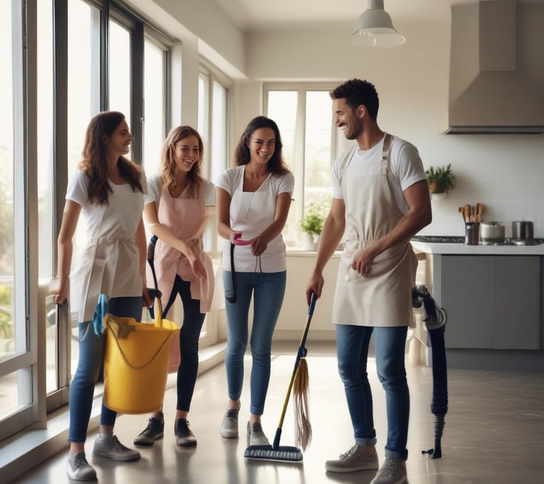A professional cleaning team in action, showcasing their work.