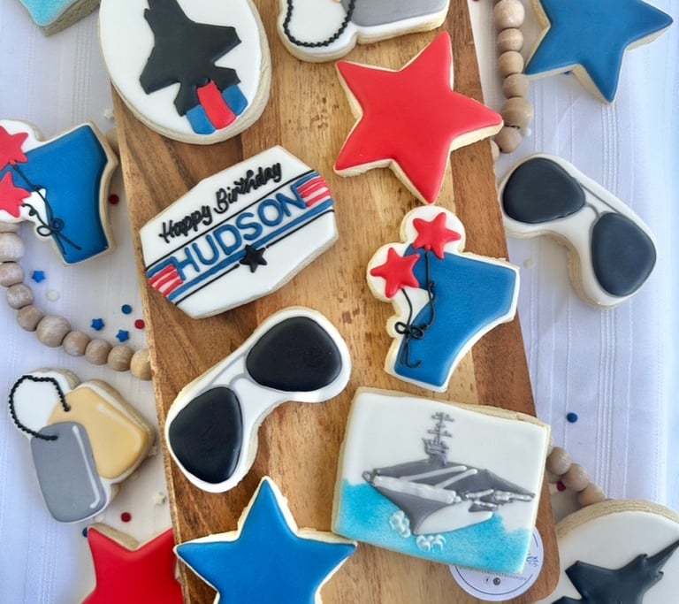 top gun themed birthday sugar cookies