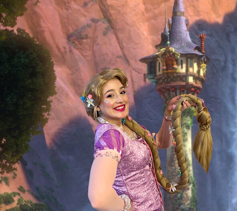 a woman in a Rapunzel dress