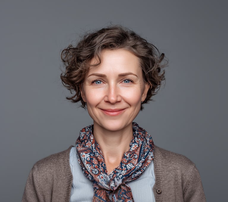 Image of accountant Sophia Zain in a blue blouse and grey cardigan.