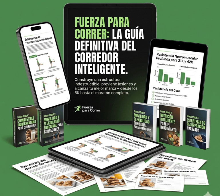 Training bundle for runners featuring digital ebooks and training guides on tablets and smartphones for marathon preparation.