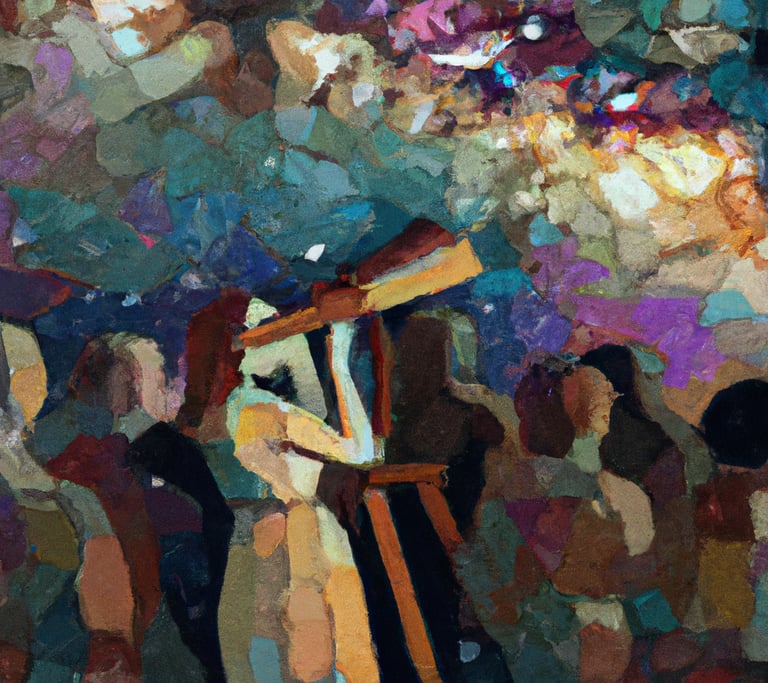 a painting of a woman holding a telescope