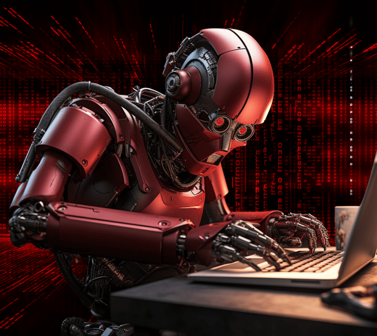 red-robot-matrix-background