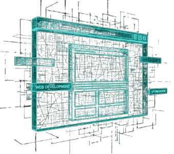a computer screen with a blue and green wireframe
