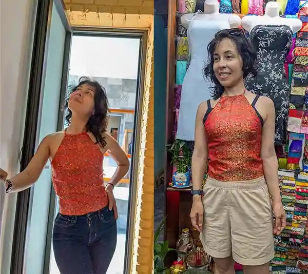 Girl enjoying a custome made top in Han oi, Vietnam