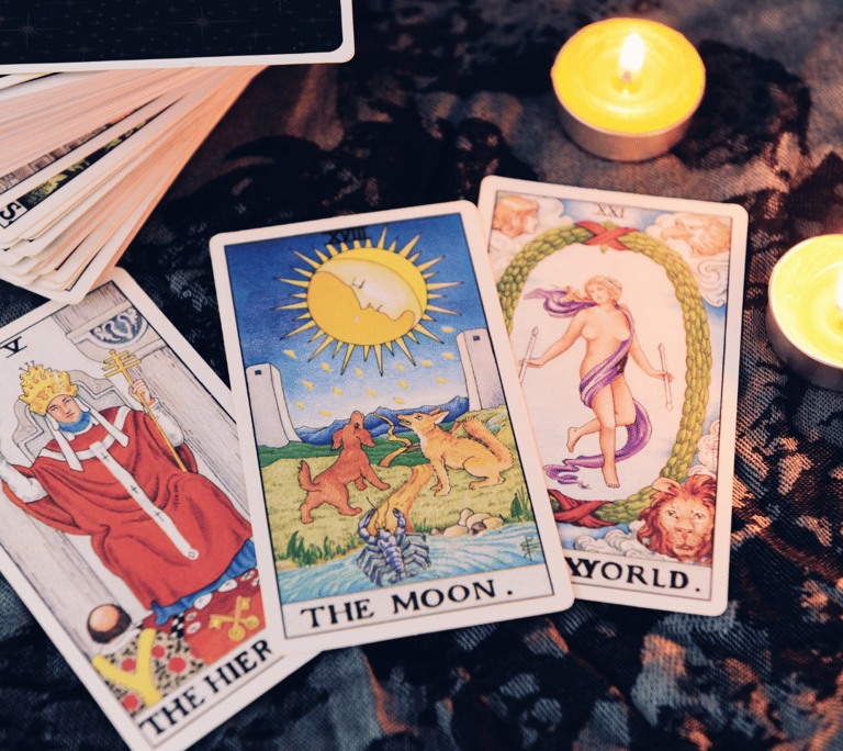 a tarot of tarot cards with candles and candles