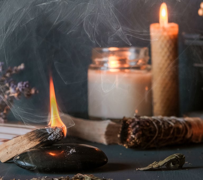 a candle with a candle and a candle on a table