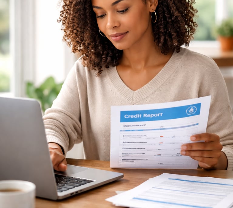 person reviewing credit report and financial data at home