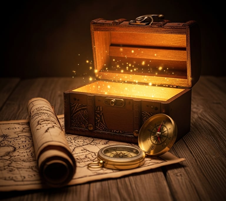 Aventura Pirata wooden chest with a compass 