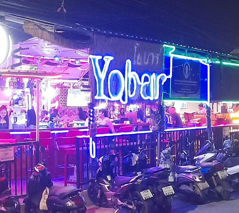 View from the street of bars at Wonderland bar complex, Hua Hin