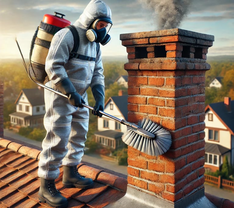 homme qui fait  un Ramonage de Cheminées & Poêles