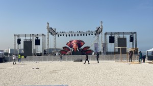 Outdoor concert stage setup with Professional Lighting , Audio Equipments & Rigging.