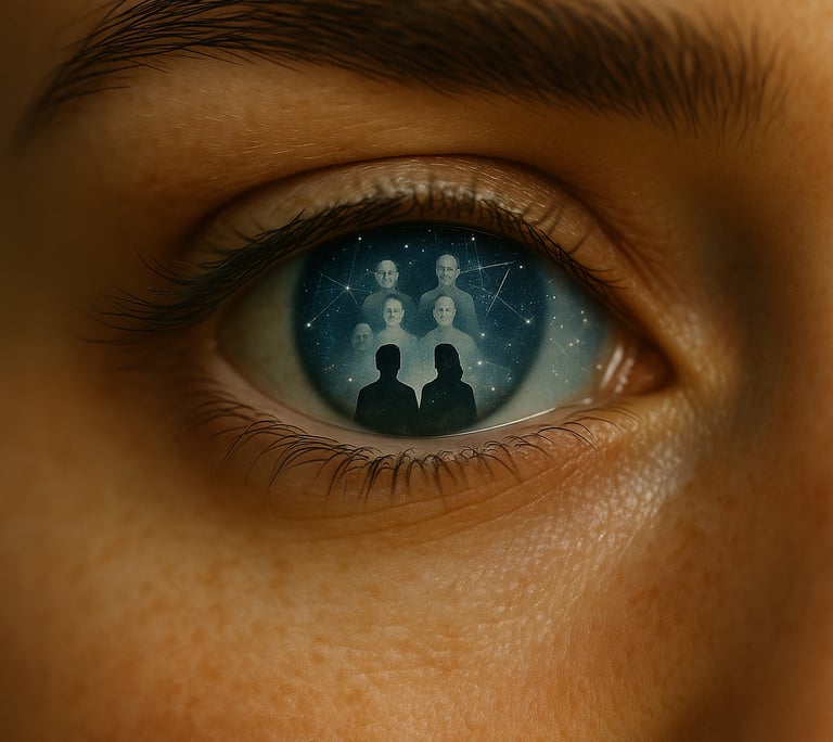 a person with a blue eye and a star in the sky